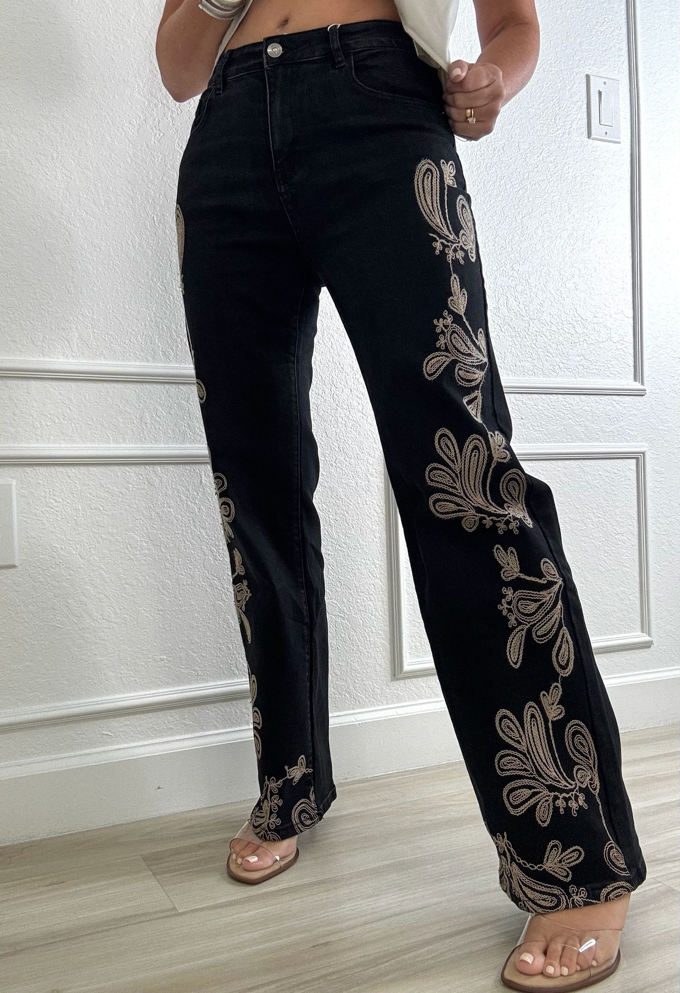 Black flower jeans