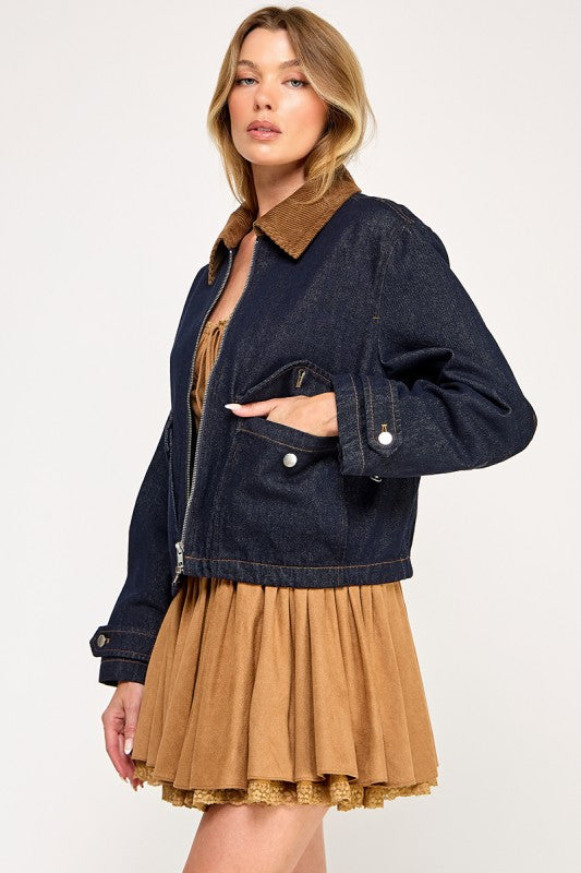 Corduroy collar Denim Jacket