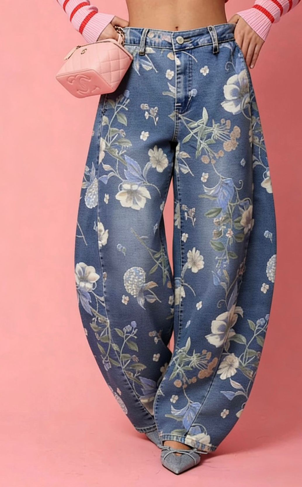 BARREL FLOWER DENIM PANTS