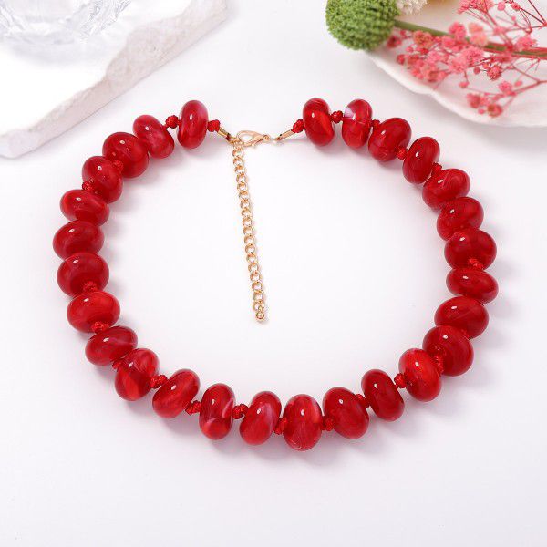MULTICOLOR LAYERED RESIN BEADED NECKLACE