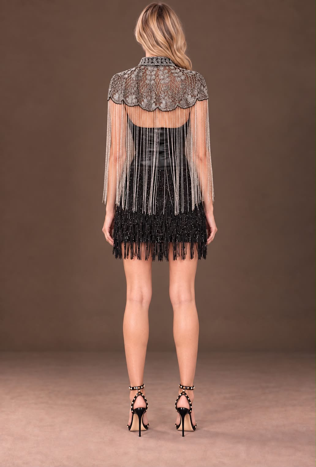 Beaded fringe cape top