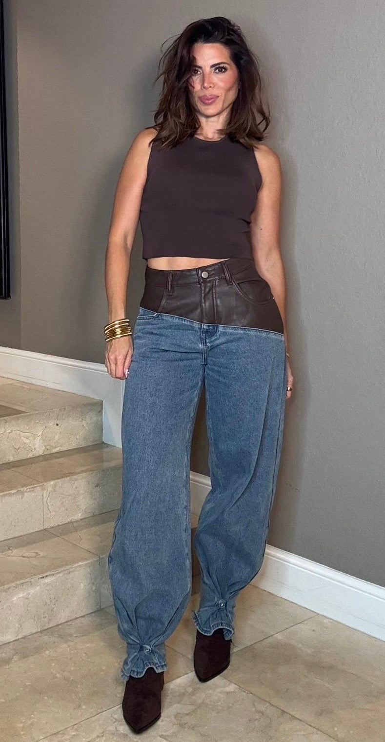 Leather fashion jeans