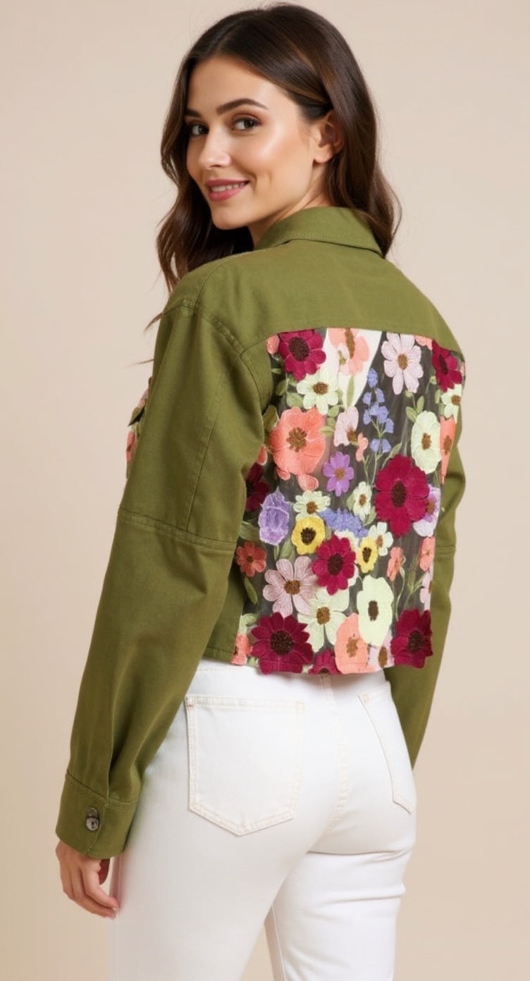 Jacket denim with Lace Flower contrast .
