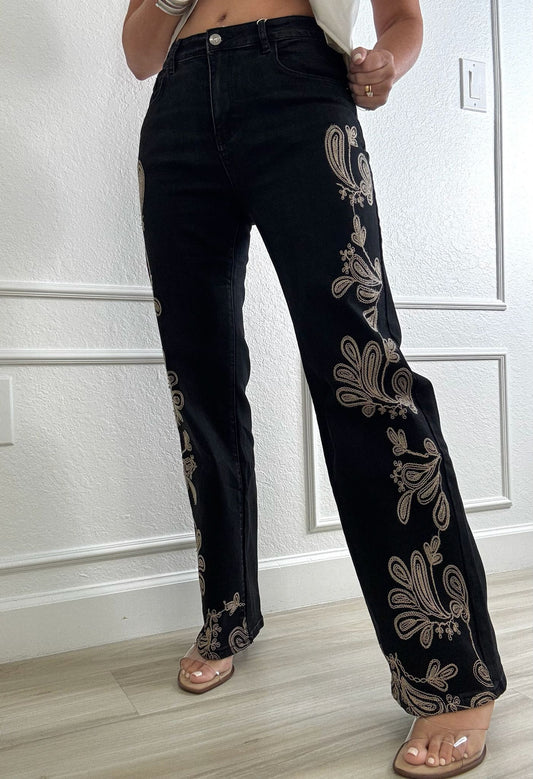 Black flower jeans