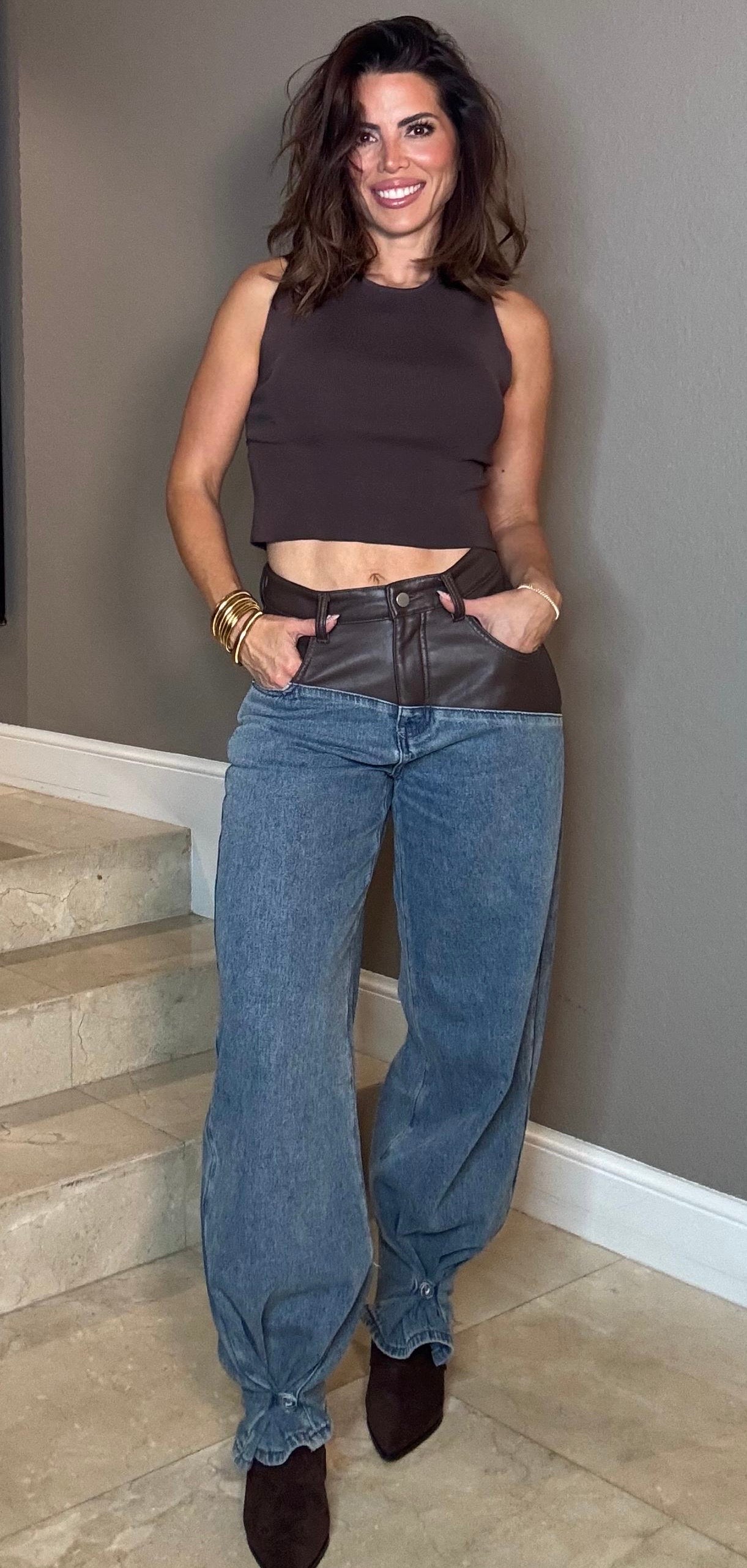 Leather fashion jeans