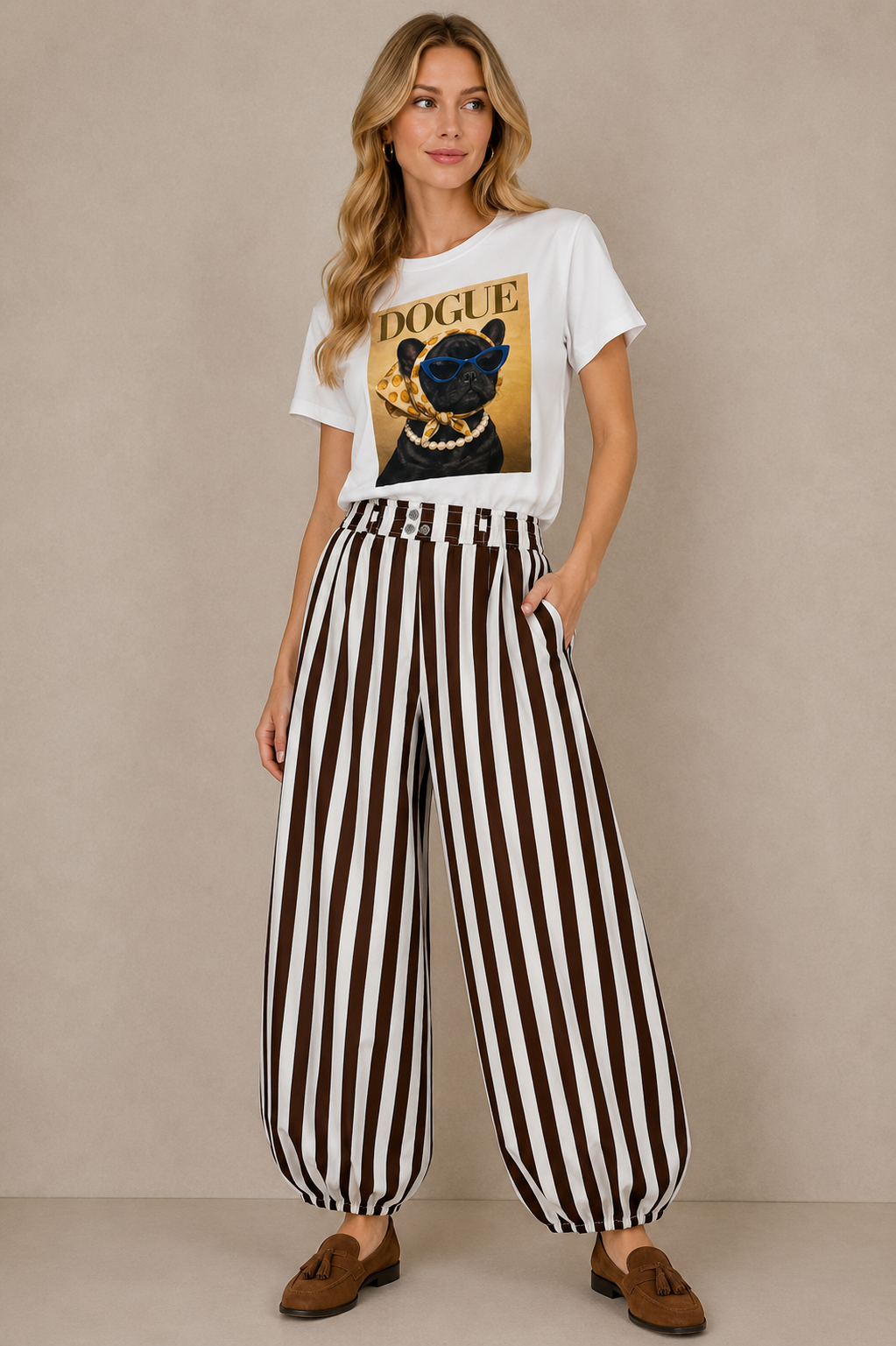 Italian Striped Barrel-Leg Pants