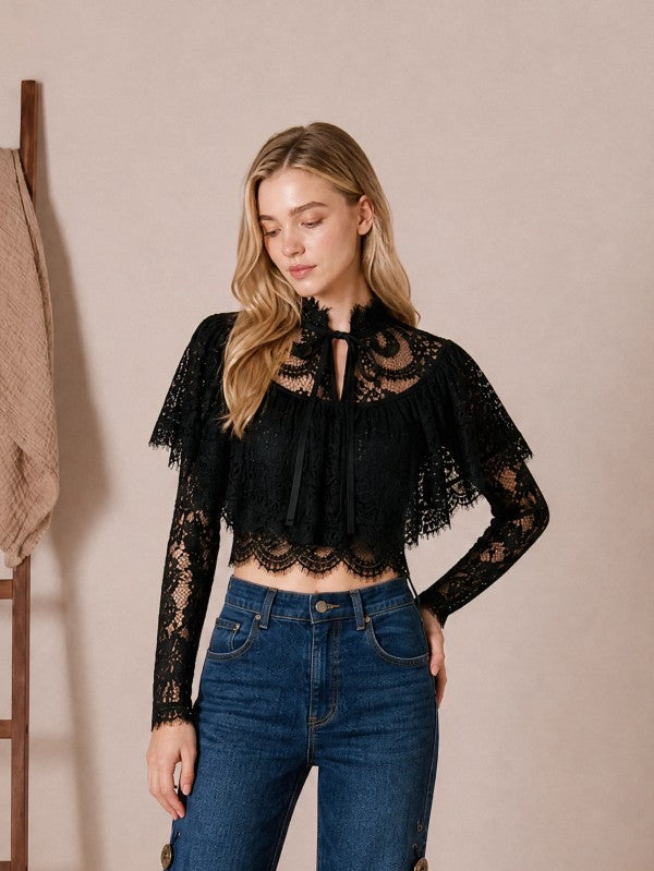Layered Lace Cape Crop Top Pre Order 9 noviembre