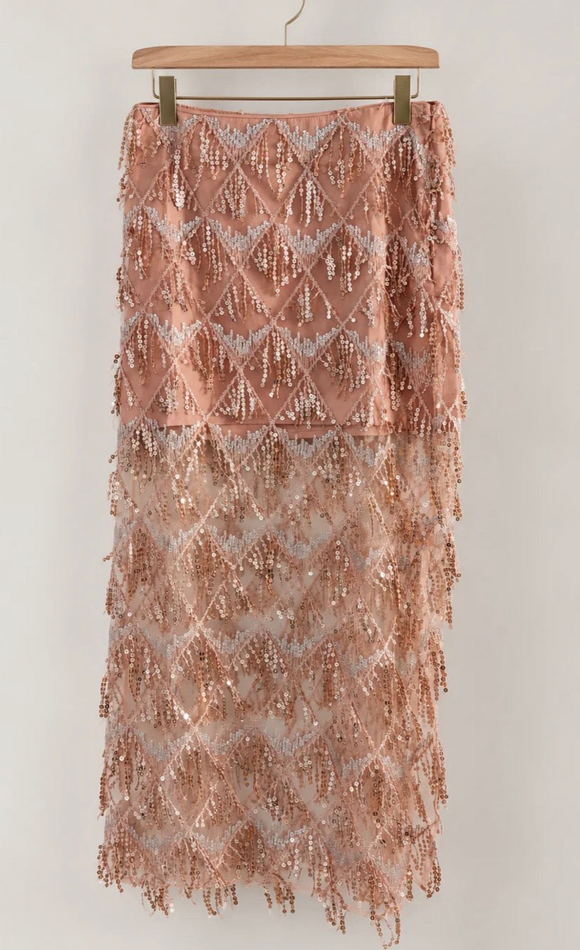pink fringe skirt