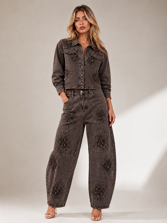 Riana denim brown set
