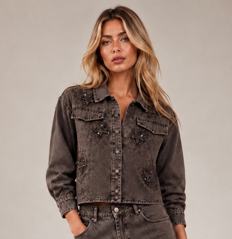 Riana denim brown set