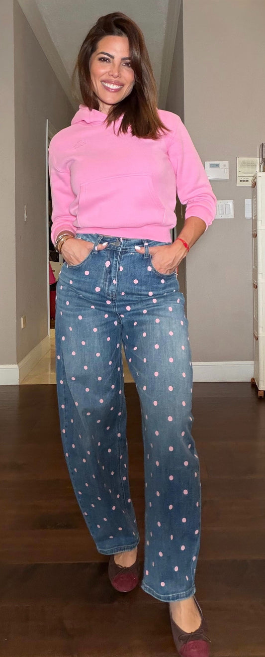 Polka dots pink denim jeans