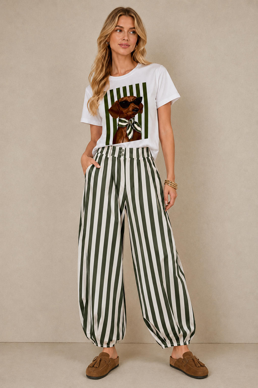 Italian Striped Barrel-Leg Pants