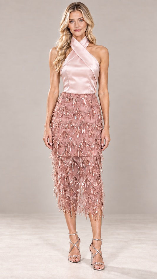 pink fringe skirt