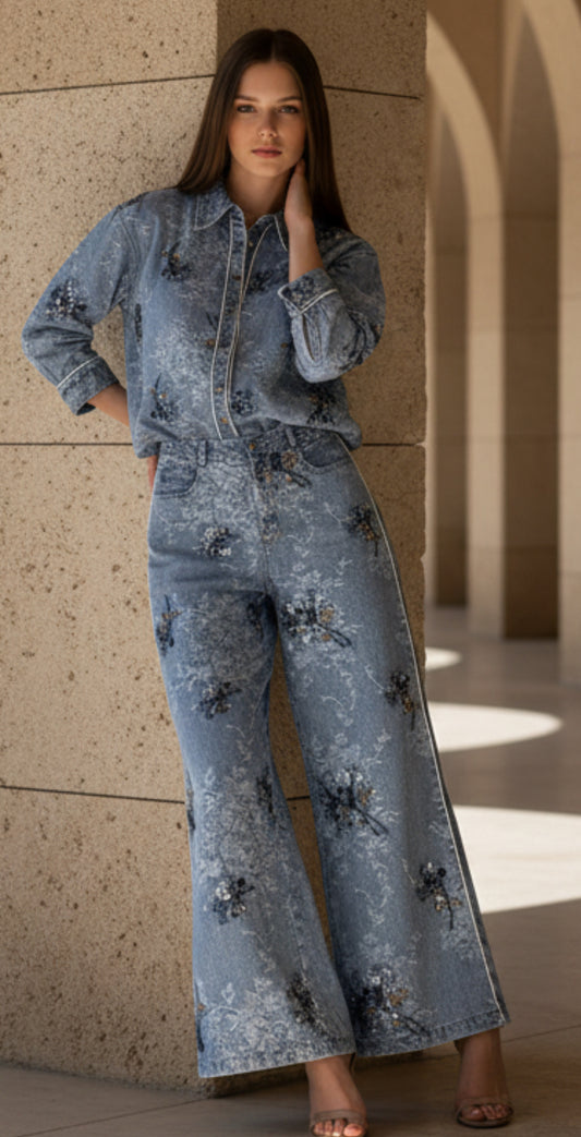 Shine Flower Denim set
