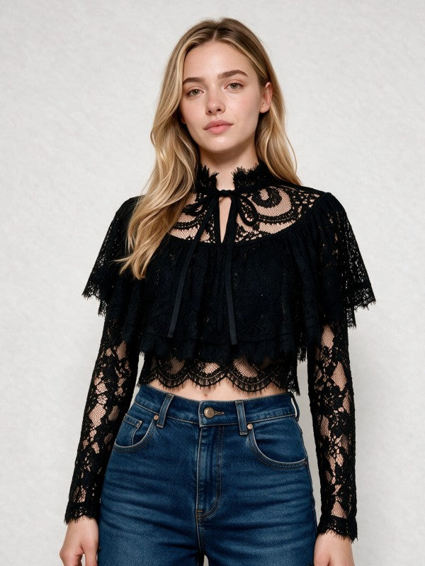 Layered Lace Cape Crop Top Pre Order 9 noviembre