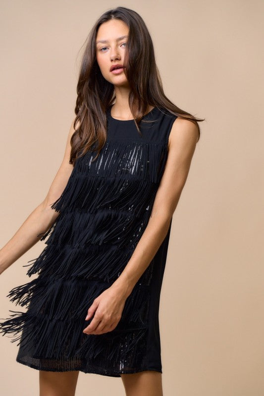 Fringes black dress