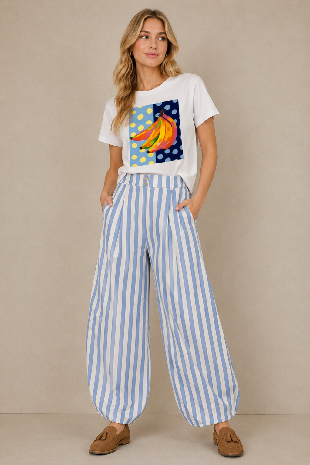 Italian Striped Barrel-Leg Pants