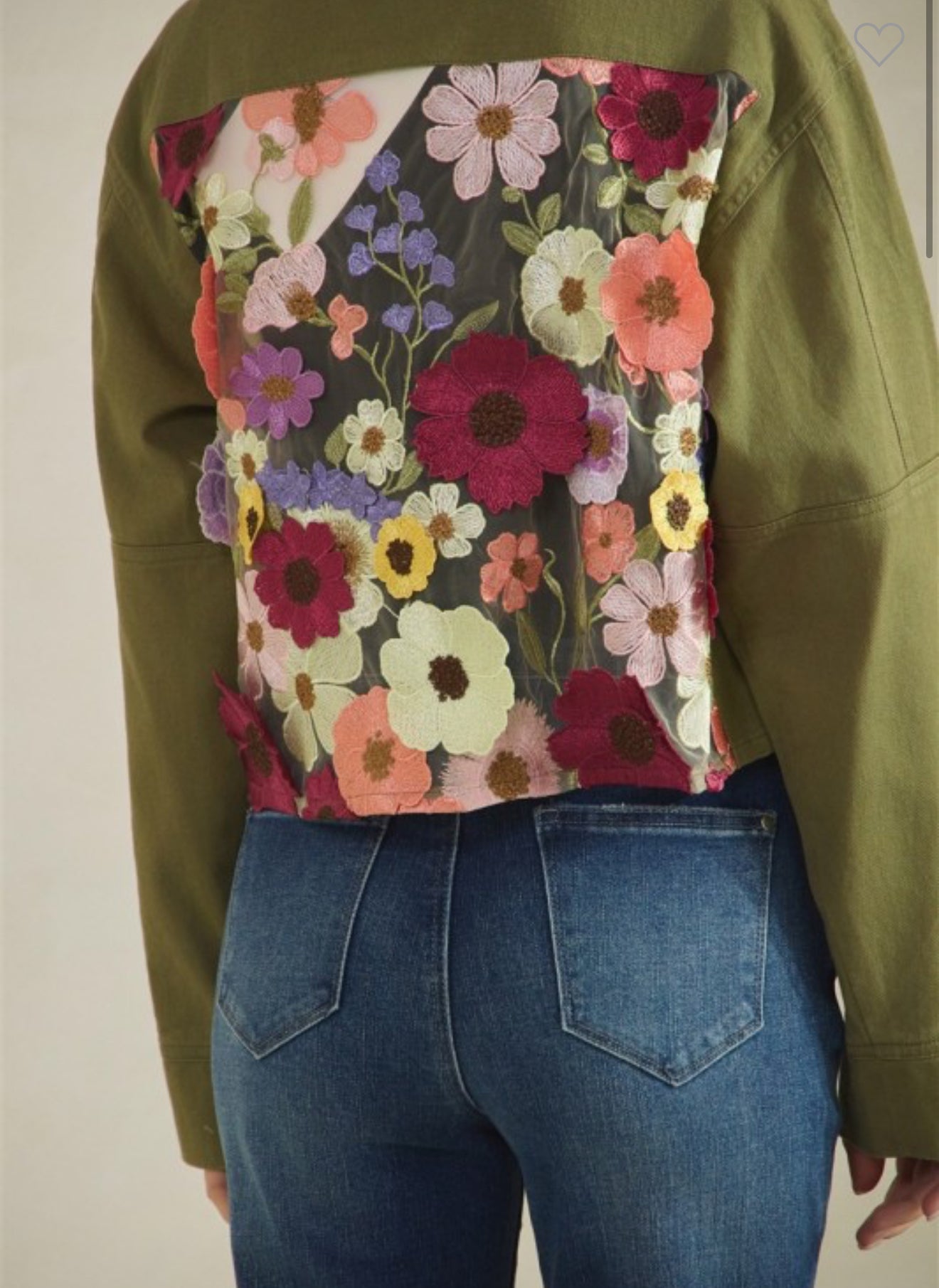 Jacket denim with Lace Flower contrast .