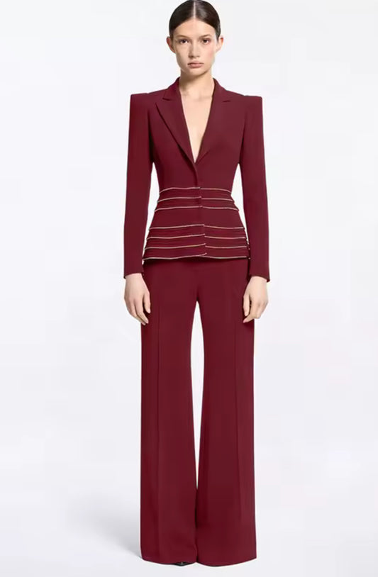Wine Red Blazer  set