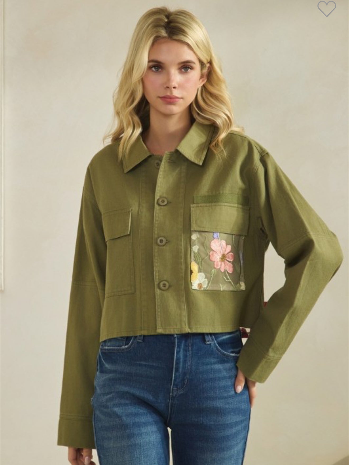 Jacket denim with Lace Flower contrast .