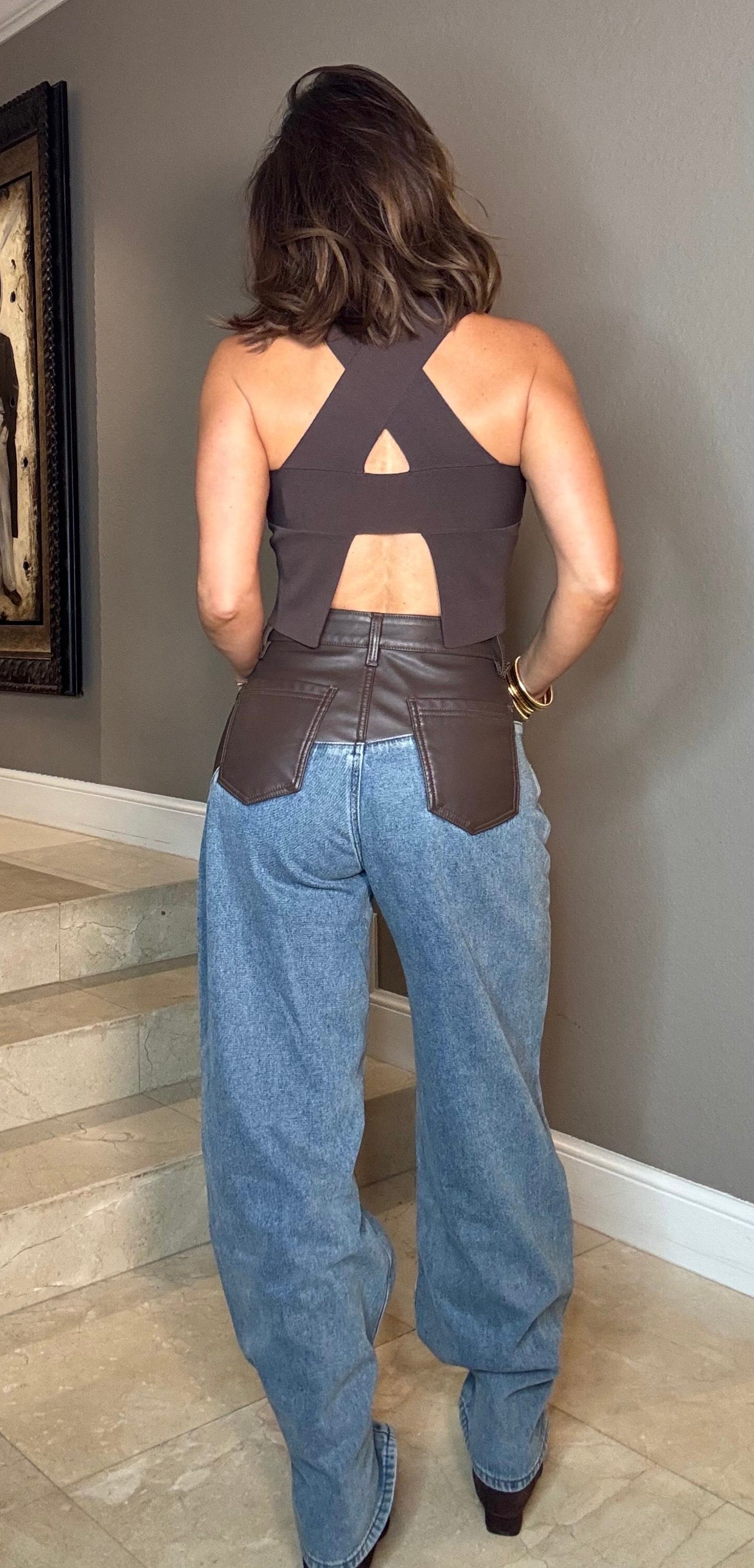 Leather fashion jeans