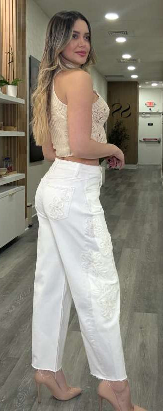 EMBROIDERED OFF WHITE JEANS