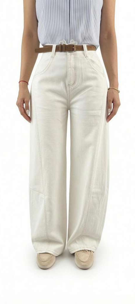 WHITE BARREL PANTS
