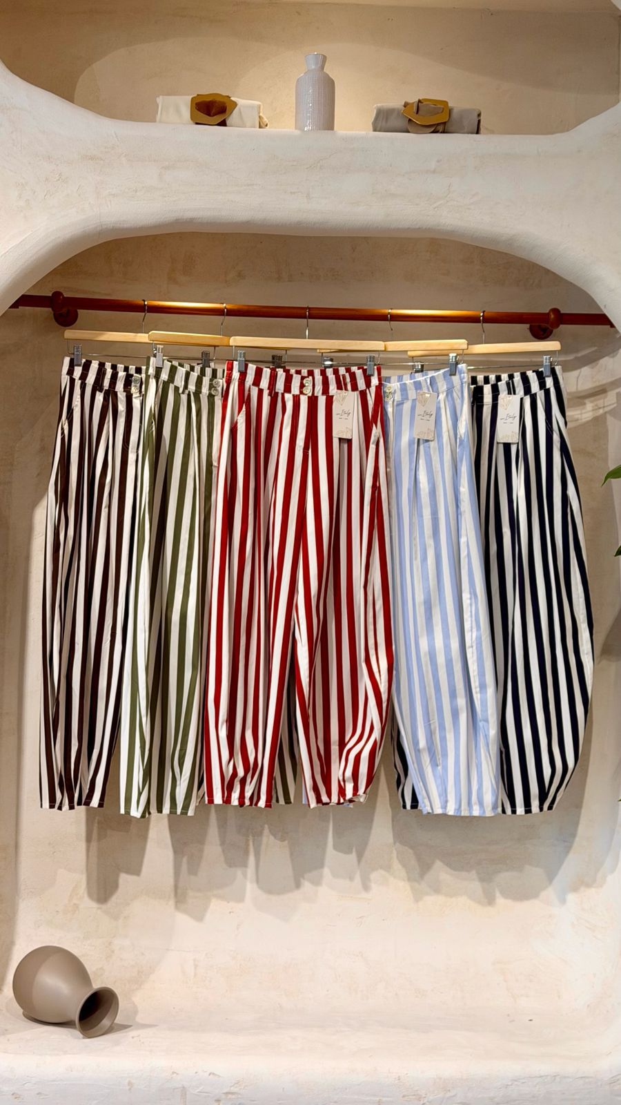 Italian Striped Barrel-Leg Pants