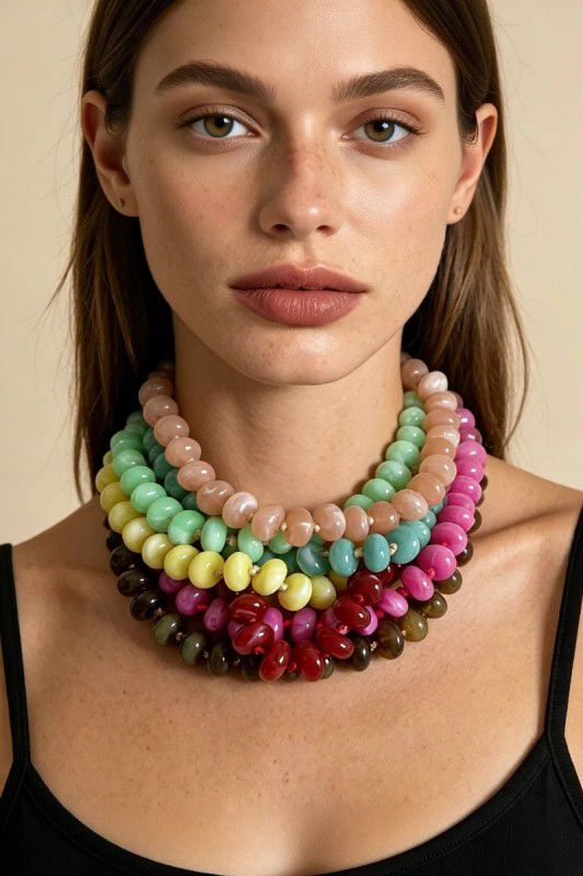 MULTICOLOR LAYERED RESIN BEADED NECKLACE