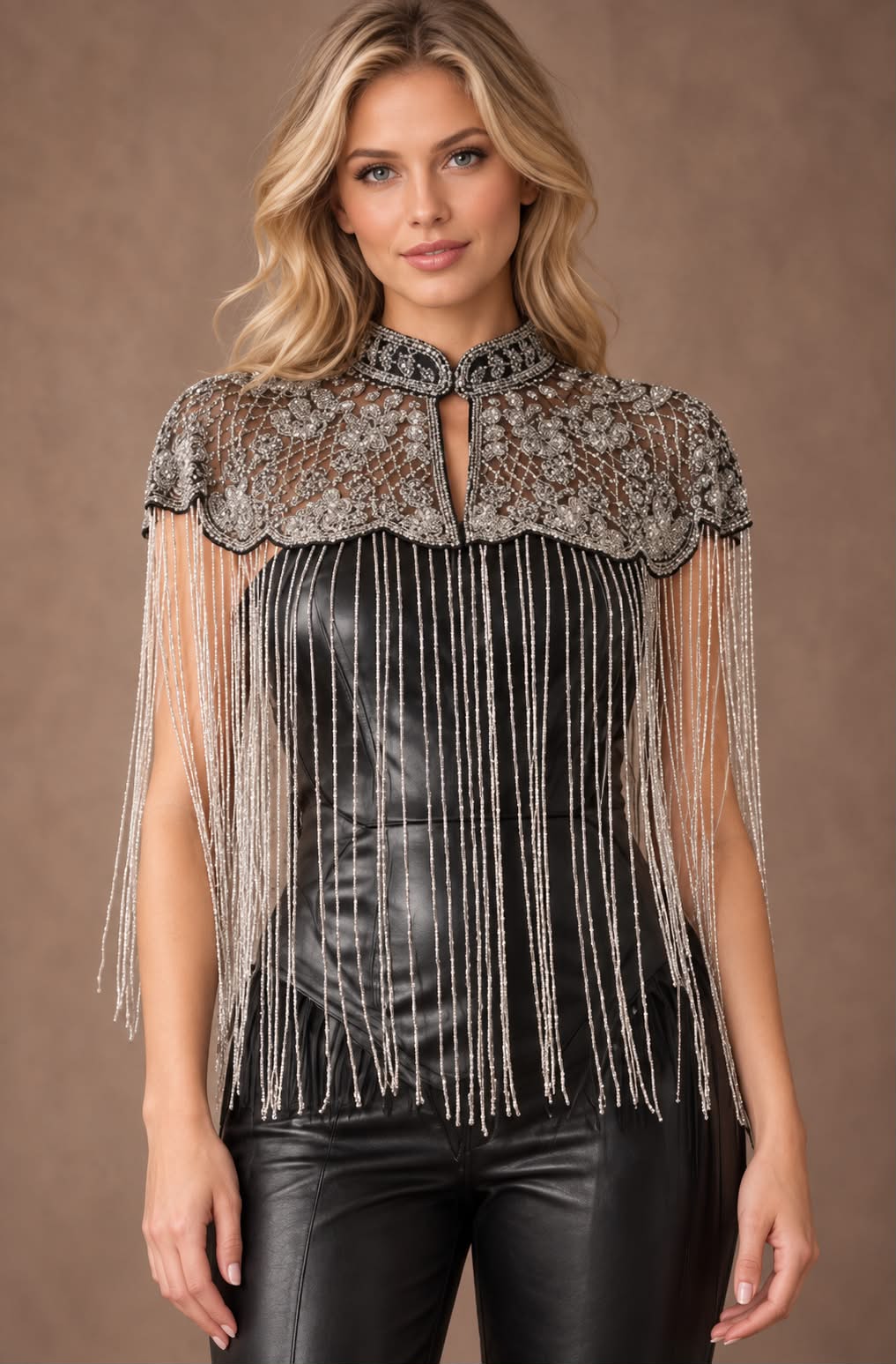 Beaded fringe cape top